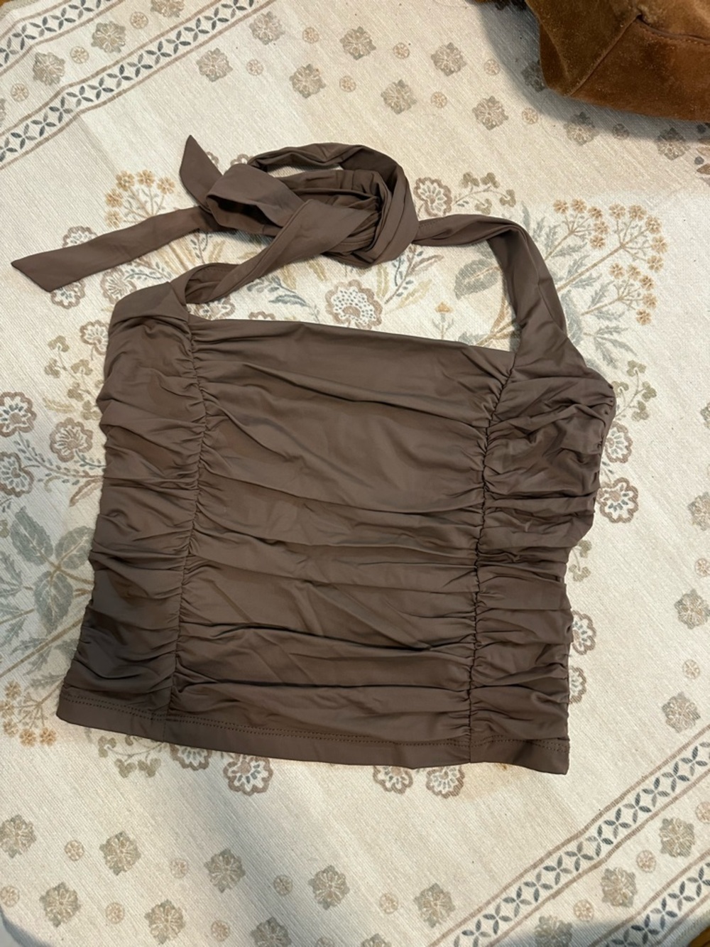 Edikted Ruched Brown Halter Top
